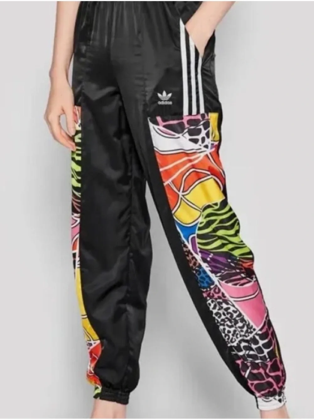 Adidas Black Multicolor Patchwork Track Pants #C09 - Picture 1 of 8
